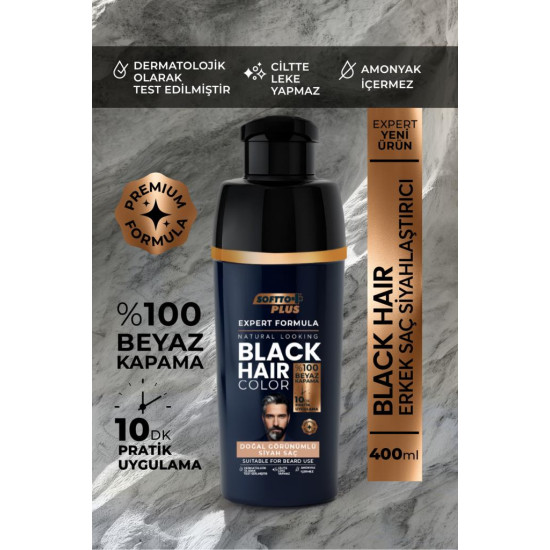 Softto Plus Expert Men Black Hair Color Siyah 10 dakikada Etkili Geliştirilmiş Formül Doğal Görünüm