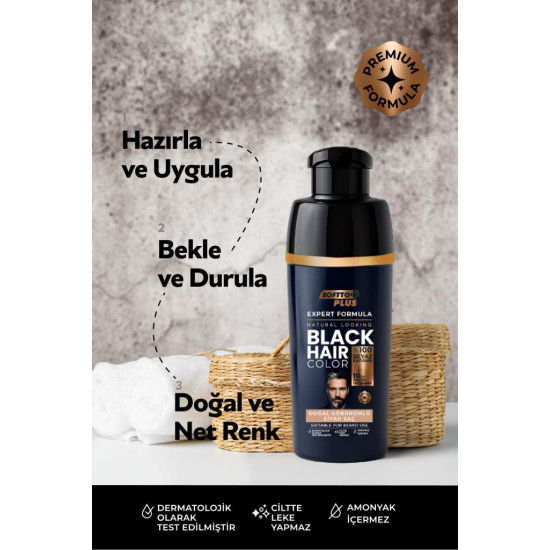 Softto Plus Expert Men Black Hair Color Siyah 10 dakikada Etkili Geliştirilmiş Formül Doğal Görünüm
