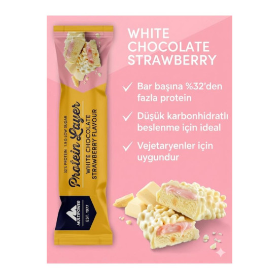 Multipower Protein Layer Bar 18 Adet - Beyaz Çikolata & Çilek Aromalı - Düşük Şeker