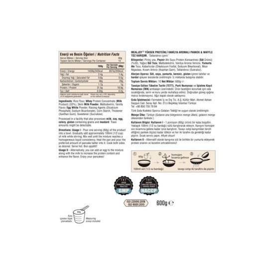 Mealjoy Protein PANCAKE & WAFFLE 600 gr Yüksek Proteinli Vanilya Aromalı